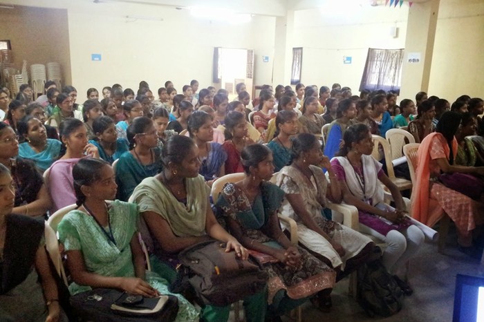 Girls in the ancient city of Madurai learning how to code.